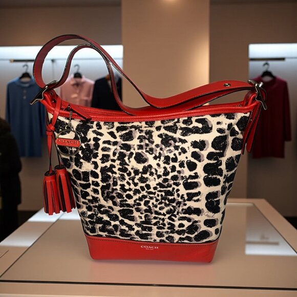 Coach Legacy Ocelot Duffle Sac 19996 Orange Leather Print Canvas Convertible Bag - Picture 1 of 7